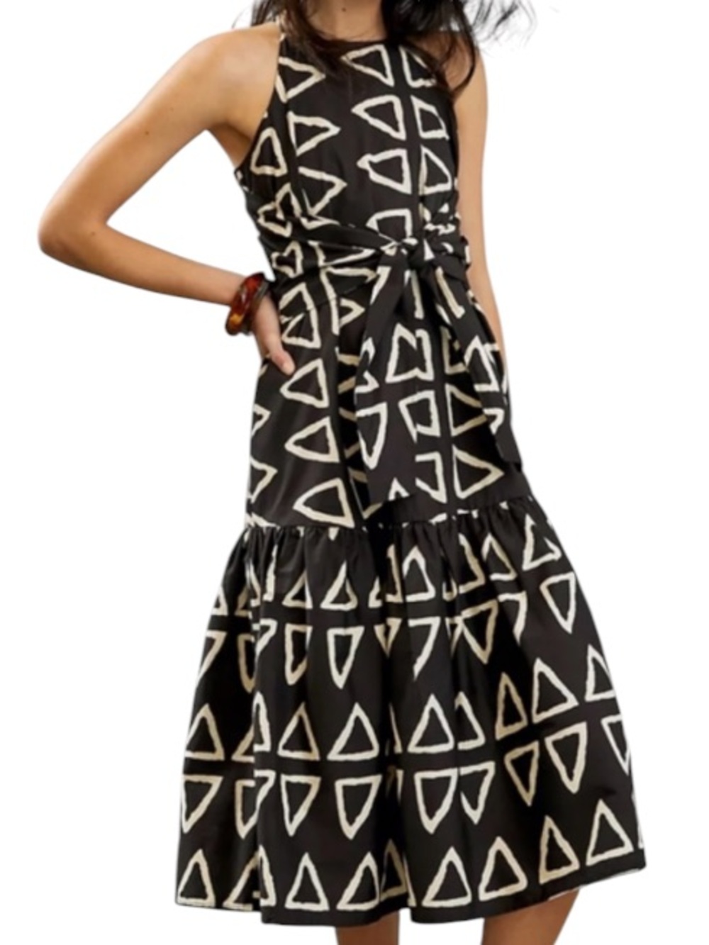 Anthropologie Cory Lynn Calter Keyanna Sleeveless Black White Print Midi Dress